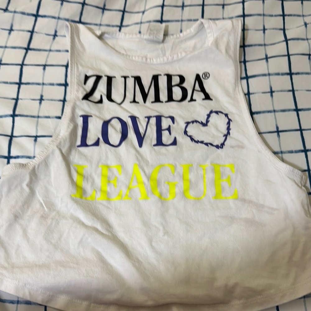 Zumba Fitness White Tank Top with Blue and Yellow Accents
